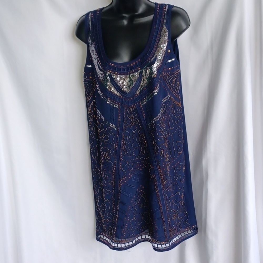 Alya Navy Sequin Copper Studded Dress. Medium